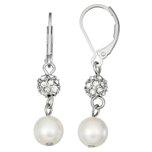 Vera Wang Jewelry - VERA WANG Romantic Silver White Pearl/Crystal Disco Ball Drop Earrings**NEW!